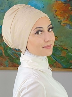 Butik Ambar Helezon Model Gümüş Taşlı Krem Bone