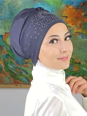 Butik Ambar Helezon Model Gümüş Taşlı Antrasit Bone