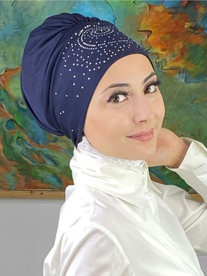 Butik Ambar Helezon Model Gümüş Taşlı Lacivert Bone