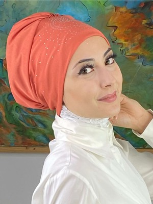 Butik Ambar Helezon Model Gümüş Taşlı Turuncu Bone