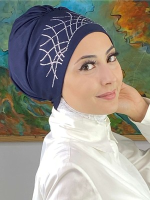 Butik Ambar Taç Model Gümüş Taşlı Lacivert Bone