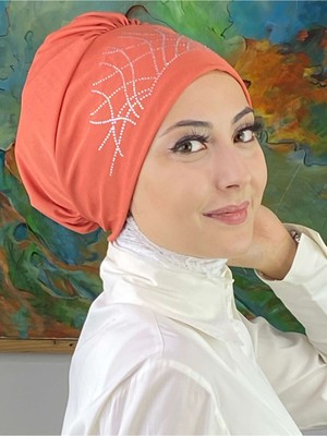 Butik Ambar Taç Model Gümüş Taşlı Turuncu Bone