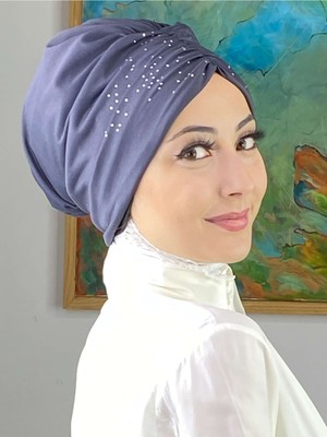 Butik Ambar Sultan Model Taşlı Antrasit Büzgülü Bone
