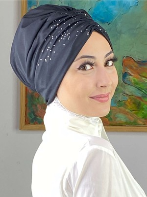 Butik Ambar Sultan Model Taşlı Siyah Büzgülü Bone