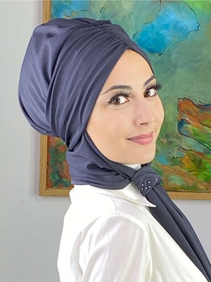 Butik Ambar Sultan Model Atkılı Tokalı Antrasit Büzgülü Bone