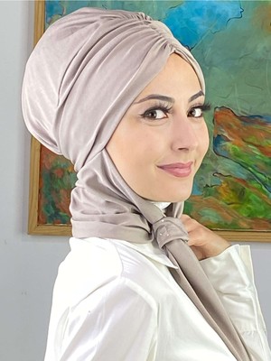 Butik Ambar Sultan Model Atkılı Tokalı Taş Rengi Büzgülü Bone