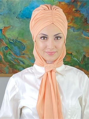 Butik Ambar Sultan Model Atkılı Tokalı Açık Somon Büzgülü Bone