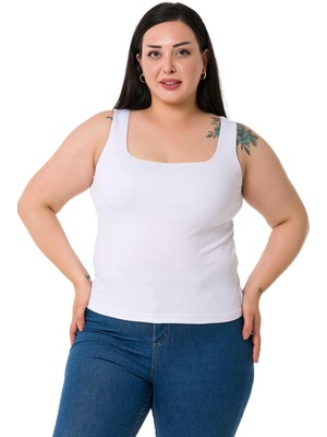 Disentis Modest Büyük Beden Askılı Yarım Astarlı Viskon Beyaz Body