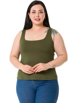 Disentis Modest Büyük Beden Askılı Yarım Astarlı Viskon Haki Body