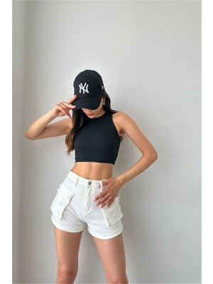 Oshebu Sıfır Kol Kaşkorse Crop Siyah