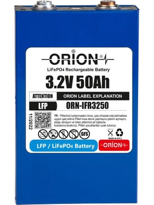 Orion Lifepo4 3.2V 50 Ah Prizmatik Pil