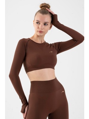 Maraton Active Kadın Seamless Bisiklet Yaka Uzun Kol Crop Top