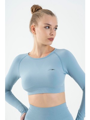 Maraton Active Kadın Seamless Bisiklet Yaka Uzun Kol Crop Top