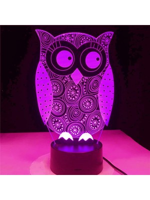 Fybang 3D Baykuş Gece Lambası LED Lamba Illusion 7 Renk Değiştirme Dokunmatik Anahtar Masa Masa Dekorasyon Lambaları Doğum Günü Hediyesi Akrilik Taban USB Kablosu Oyuncak (Yurt Dışından)