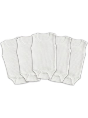 Novibaby 5'li Ribana Bebek Atlet Body Zıbın Raporlu Çıtçıtlı Beyaz 100% Pamuk - Ribana Bebek Body