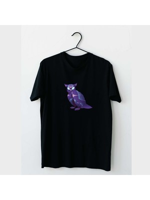 Mor Mürekkep Mor Baykuş Tasarım Baskılı Erkek Tshirt