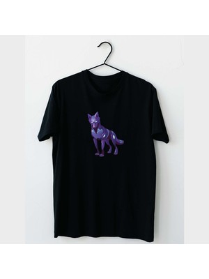 Mor Mürekkep Mor Kurt Tasarım Baskılı Erkek Tshirt