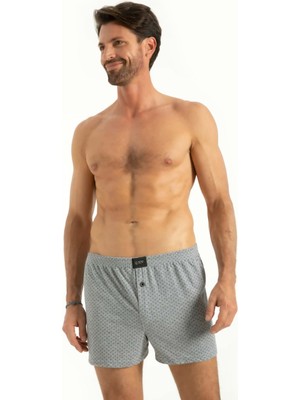Q-En Gri Pamuk Geçme Bel Baskılı Boxer