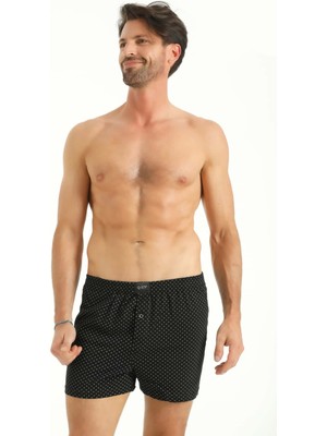 Q-En Siyah Pamuk Geçme Bel Baskılı Boxer