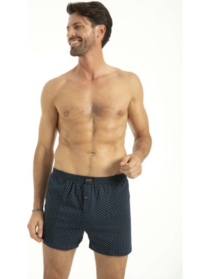 Q-En Lacivert Pamuk Geçme Bel Baskılı Boxer