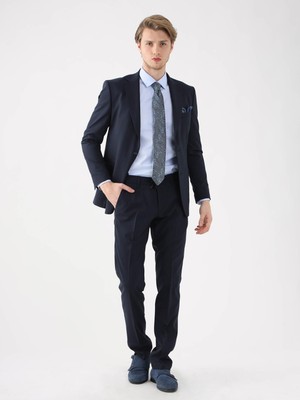 Dufy Lacivert Erkek Slim Fit Mono Yaka Takım Elbise