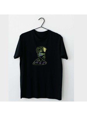 Mor Mürekkep Kıvırcık Tasarım Baskılı Kadın Tshirt