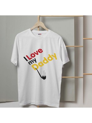 Mor Mürekkep Love Daddy Baskılı Babalar Günü Erkek Tshirt