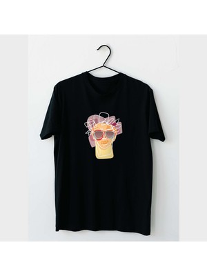 Mor Mürekkep Kafası Karışık Tasarım Baskılı Kadın Tshirt