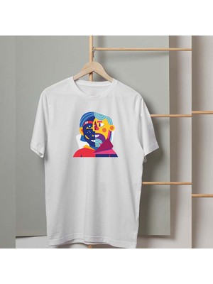 Mor Mürekkep Face To Face Tasarım Baskılı Kadın Tshirt