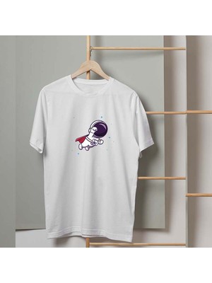 Mor Mürekkep Süper Astronot Tasarım Baskılı Erkek Tshirt