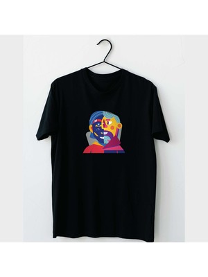 Mor Mürekkep Face To Face Tasarım Baskılı Erkek Tshirt