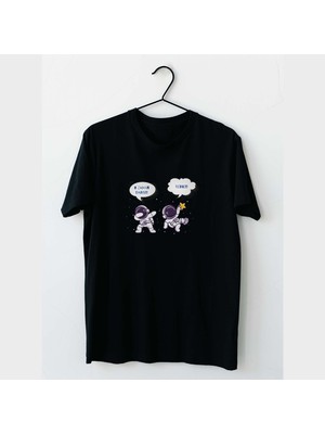 Mor Mürekkep Astronot Dans, Renk Tasarım Baskılı Kadın Tshirt