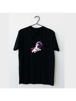 Mor Mürekkep Süper Astronot Tasarım Baskılı Erkek Tshirt