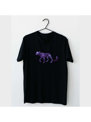 Mor Mürekkep Mor Kaplan Tasarım Baskılı Erkek Tshirt