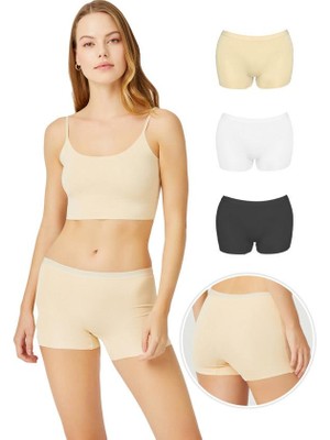 COTTONHILL Basic Lazer Kesim Dikişsiz Kadın Boxer Külot 3'lü Paket