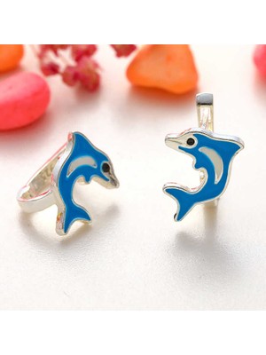 Inure Jewelry Gümüş Mavi Yunus Balığı Çocuk Küpesi