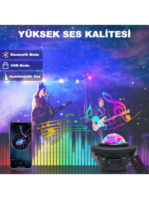 Robeve Projektör Gece Lambası Bluetooth Hoparlör Bluetooth Lazer Işıklı Sese Duyarlı Hoparlör Gece Lambası Disko Lambası Parti Lambası