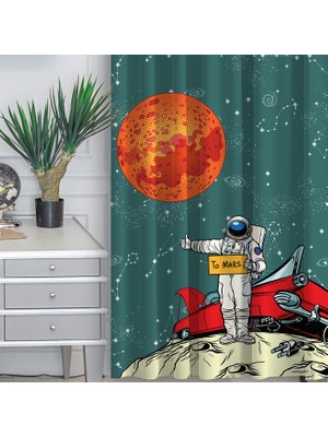 Jwk Home Go To Mars Yeşil Fon Perde Petek Kumaş Tek Kanat (170X260)