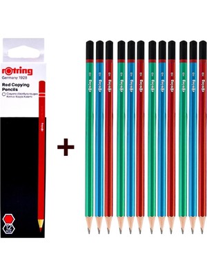 Rotring Mercanlı Kurşun Kalem 12 Li + Rotring Kırmızı Kopya Kalemi 12 Li