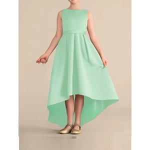 NSM Life Kız Çocuk Mint Yeşili Asimetrik Etek Detaylı Sade Şık Saten Balo Doğum Günü Balo Mezuniyet Elbise