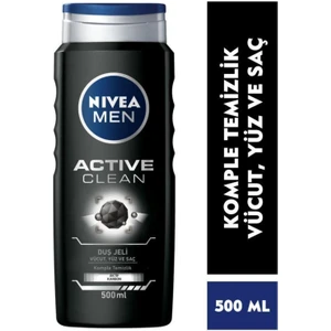 Men Active Clean Erkek Duş Jeli 500 ml x 3 Adet, Vücut ve Saç Şampuanı, Banyo Lifi Hediye