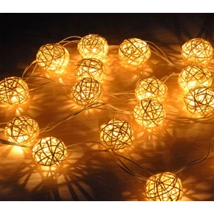 Rattan LED Top Işık doğal Kaliteli 5 Metre 30 Adet Örgü Işık Topu-Şeffaf Kablolu Pilli Gün Işığı