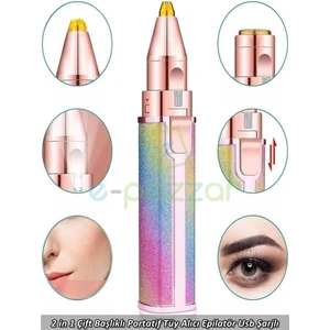 Gökkuşağı 2in1 Kaş Yüz Bıyık Bikini Vücut Tüy Alıcı Çift Başlıklı Epilatör Usb Şarjlı Ruj Tasarımlı