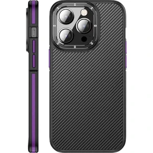 iPhone 14 Pro Max Uyumlu Kılıf Mat Transparan Karbon Fiber Görünümlü Wlons Marin Kapak