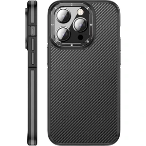 iPhone 14 Pro Max Uyumlu Kılıf Mat Transparan Karbon Fiber Görünümlü Wlons Marin Kapak