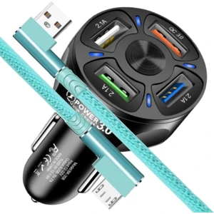 A4 Universal  Araç Şarj Adaptörü -4 Girişli + J11 Micro USB 90 Derece 2.4A Şarj Kablosu -1mt