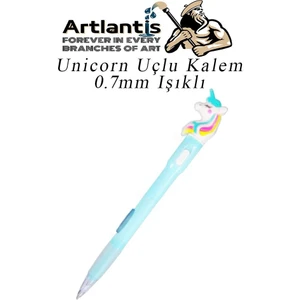 Işıklı Unicorn Uçlu Kalem 0.7 1 Adet Unicorn Başlıklı Versatil Kalem Süslü Silikonlu Hediyelik Kalem