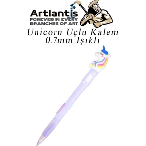 Işıklı Unicorn Uçlu Kalem 0.7 1 Adet Unicorn Başlıklı Versatil Kalem Süslü Silikonlu Hediyelik Kalem