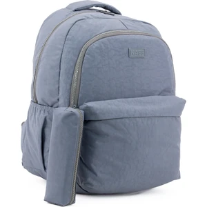 Unisex Gri 01102-SET Krinkıl Kumaş Kalemlikli  Su Geçirmez Çok Gözlü Okul Sırt Çantası