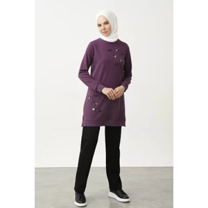 1503 Göğüs ve Bel Taş Işlemeli ve Boncuk Detaylı 2 Iplik Sweat Qys Sweat 1503 #23-05#
